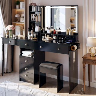Sunvega 41 Inch Large Size Left Drawer Vanity Table with Touch Control LED Mirror