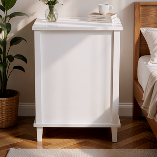 Sunvega White and Golden Kids Wooden Nightstand with One Drawer and Shelf