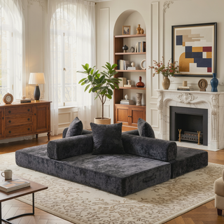 Sunvega Convertible Chenille Folding Sofa Bed with Pillows for Living Room