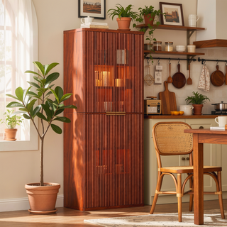 Sunvega 72 Inch Tall Kitchen Pantry Cabinet with Fluted Wood Doors and 6 Shelves