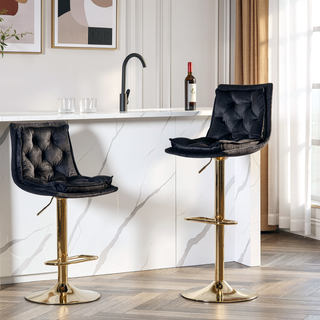 Sunvega Set of 2 Black Velvet Swivel Bar Stools with Chrome Footrest and Adjustable Height