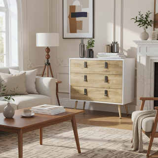 Sunvega 3 Drawer Dresser with Chic Metal Handles and Sturdy Wooden Legs