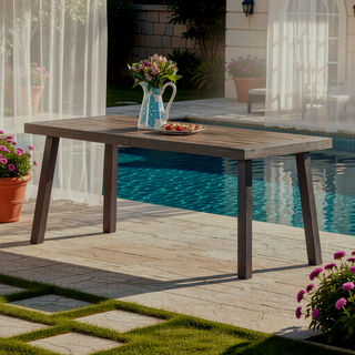 Sunvega Rustic Acacia Wood Outdoor Dining Table with Metal Legs and Grey Finish