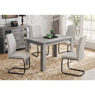 Sunvega Grey Reclaimed Wood Look Dining Table with Block Legs for Small Spaces