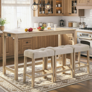 Sunvega 4 Piece Bar Table Set with USB Outlets and Padded Stools for Living Room