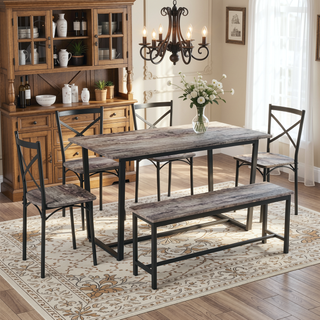 Sunvega Industrial Style Four-Piece Dining Table and Chair Set with Backrest