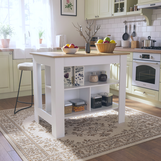 Sunvega Kitchen Island Table with Three Open Storage Shelves and Spacious Leg Room