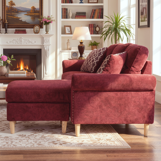 Sunvega Reversible Velvet Sectional Sofa Set with Two Accent Pillows