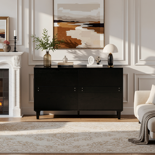 Sunvega Modern Natural Rattan 6 Drawer Dresser with Wood Legs for Bedroom Storage