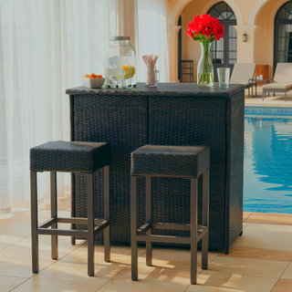 Sunvega Bar Island Set with Two Barstools and Shelves for Home Hosting