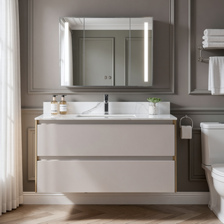 Sunvega 43x22 Inch Sintered Stone Vanity Top with Ceramic Sink and Backsplash