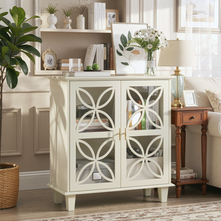 Sunvega Rattan Decorated Storage Buffet Cabinet with Bohemian Style for Living Room
