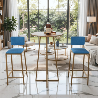 Sunvega Gold Bar Table and Chairs Set with Sponge Cushions and Storage Function