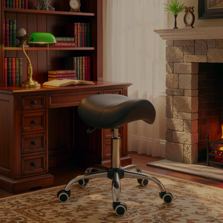 Sunvega Ergonomic Adjustable Height Rolling Saddle Stool with PU Leather Seat