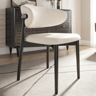 Sunvega Solid Wood PU Leather Upholstered Dining Chairs Set Of 2 With Ergonomic Curved Seat