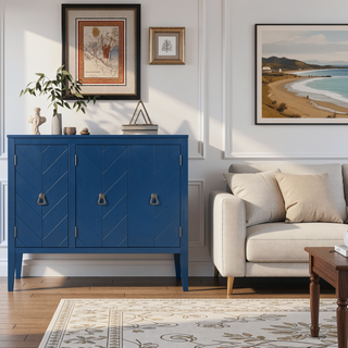 Sunvega Adjustable Shelf Storage Sideboard with Retro Metal Handles and Pinewood Legs