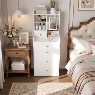 Sunvega 7-Drawer Vanity Desk with LED Mirror Jewelry Storage and PU Stool