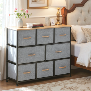 Sunvega Foldable 8-Drawer Fabric Dresser with Steel Frame and Wood Top for Bedroom