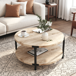 Sunvega Modern Minimalist Round MDF Double-Layer Coffee Table with Open Storage