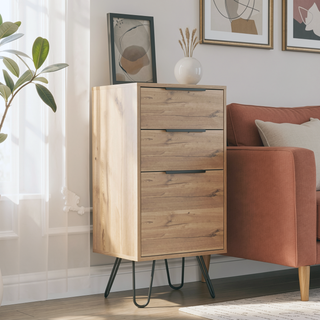 Sunvega Light Oak Dresser with Three Drawers and Hairpin Legs Superior Top