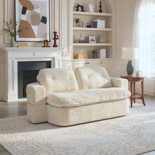Sunvega Modern Corduroy Convertible Sofa Bed with Pillows and Quilt for Living Room