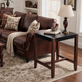 Sunvega 47.5 Inch Faux Marble Top Bar Dining Table with Walnut Legs for Kitchen