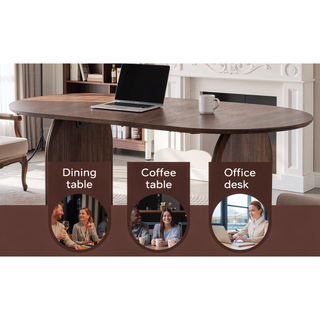 Sunvega Modern Oval Wooden Dining Table with Double-Column Design for Living Room