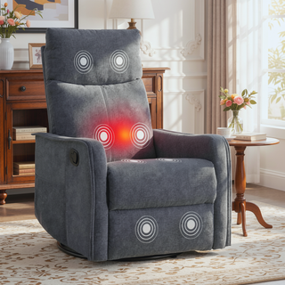 Sunvega Fabric Swivel Rocker Recliner Chair with Massage and Lumbar Heat for Living Room