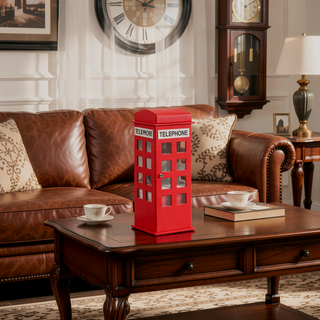 Sunvega British Telephone Design Leather Jewelry Box with 8 Acrylic Windowpanes