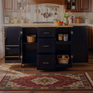 Sunvega Rolling Kitchen Island with Storage Cart, 3 Drawer and Slide-Out Shelf Design