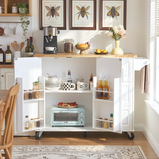 Sunvega Mobile Kitchen Island Cart with 3 Drawers Spice Rack and Drop Leaf Table