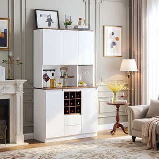Sunvega 68.9" Farmhouse Kitchen Buffet Cabinet with Storage and Power Outlet