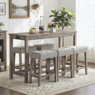 Sunvega Industrial Bar Table Set with Power Outlet and 4 Ergonomic Chairs for Living Room