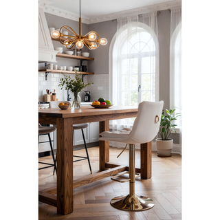 Sunvega Set of 2 Black Velvet Swivel Bar Stools with Chrome Footrest and Adjustable Height