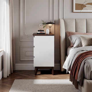 Sunvega Modern 5 Drawer Dresser with White & Walnut Finish for Bedroom