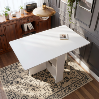Sunvega White Fully Unfolded 51.18 Inch Foldable Table with Wheels for Dining or Display
