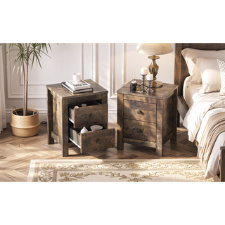 Sunvega Farmhouse Wooden Nightstand Set of 2 with Retro Design and Storage Cabinet