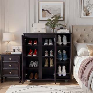 Sunvega Shoe Storage Cabinet with 8 Enclosed and 3 Open Side Shelves Wenge