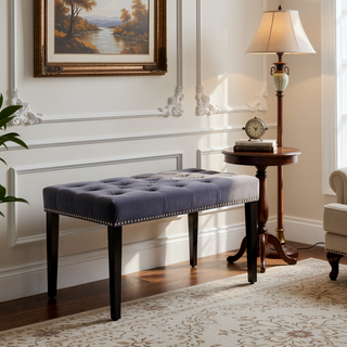 Sunvega Tufted Upholstered Velvet Bench Ottoman with Sponge Cushion for Bedroom