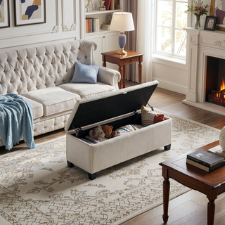 Sunvega Large Storage Upholstered Rectangular Bench with Soft Velvet Fabric for Entryway