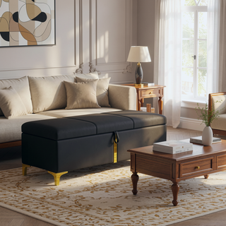 Sunvega Elegant Upholstered Storage Ottoman Bench with Metal Legs for Bedroom and Living Room
