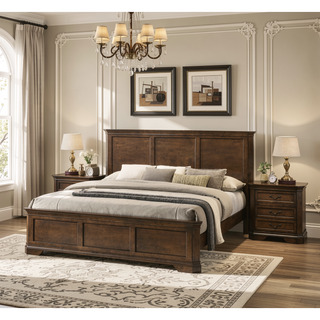 Sunvega Antique Walnut Traditional 3-Piece Wood Bedroom Set with Queen Panel Bed