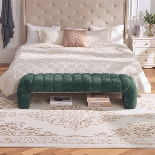 Sunvega Modern Upholstered Armless Bed Bench with Channel Tufted Chenille Ottoman for Living Room