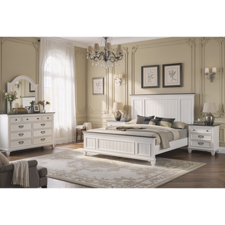Sunvega Modern Farmhouse King Bedroom Set with Dresser Mirror and Two Nightstands