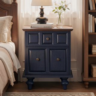 Sunvega Vintage Nightstand with Two Drawers and Roman Column Legs for Bedroom