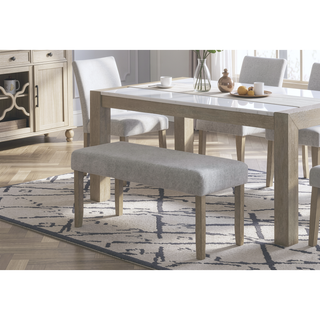 Sunvega Upholstered Dining Bench with Beige Gray Finish and Contemporary Style