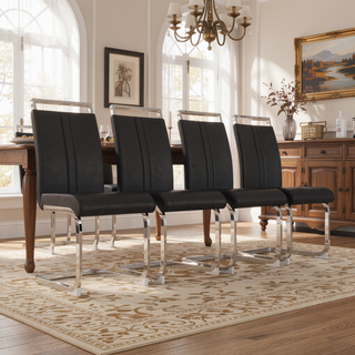 Sunvega Modern Faux Leather High Back Dining Chairs with C-Shaped Metal Legs Set of 4