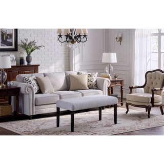 Sunvega Modern Charcoal Upholstered Dining Bench with Soft Fabric and Wooden Legs