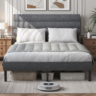 Sunvega Full Size Upholstered Platform Bed Frame With Headboard and 14'' Storage