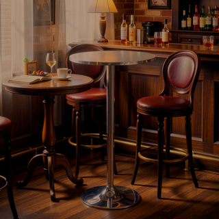 Sunvega Adjustable Round Bar Table with Swirl Aluminum Top and Chrome Base